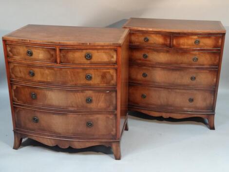 A 20thC mahogany and yew wood finish bowfront chest