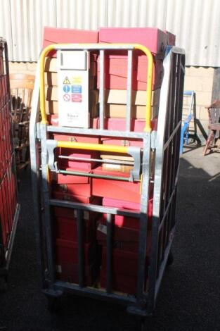 A quantity of press material and cardboard stacking filing crates