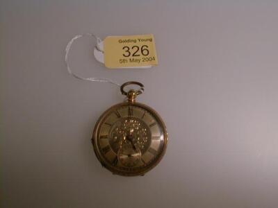 Ladies fob watch, floral engraved case stamped 18K