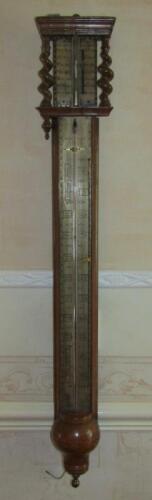 A 19thC walnut stick barometer thermometer