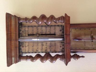 A 19thC walnut stick barometer thermometer - 3