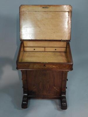 A Victorian walnut marquetry Davenport - 3