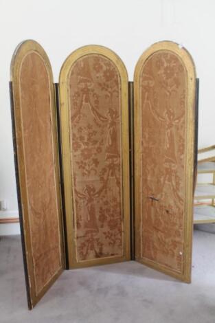 A Victorian ebonised and gilt three fold dressing screen