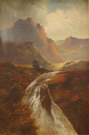 C W Oswald. Landscape with mountains and waterfall