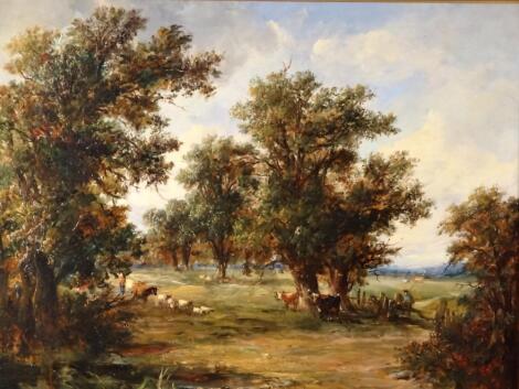 Alfred Vickers (1786-1868). Figures driving cattle in a woodland