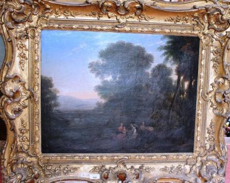 18thC Continental School. Figures in a woodland landscape