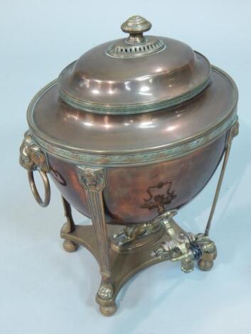 A George IV brass and copper tea urn