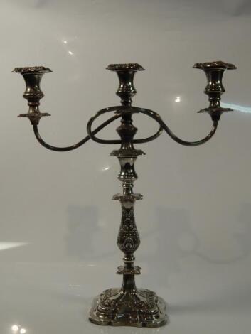 An early 20thC EPNS three light candlestick of classical form