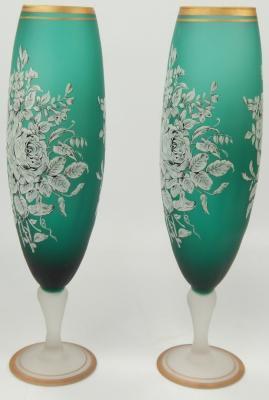 A pair of Bavarian style glass flute shaped vases