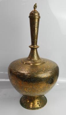 An early 20thC Indian brass bottle vase and cover