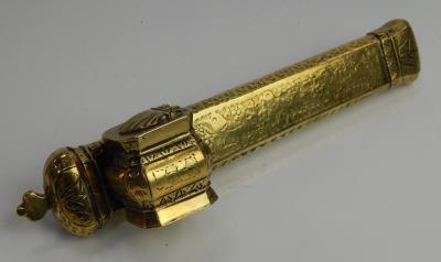 An Eastern brass scribe's travelling pen case