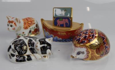 Two Royal Crown Derby cat paperweights