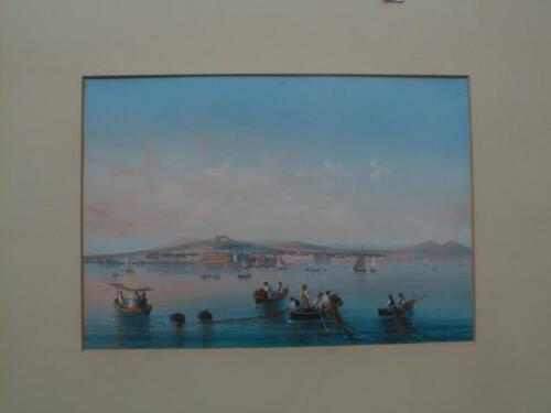 19thC Neopolitan School. Bay of Naples with fishing boats and pleasure boats