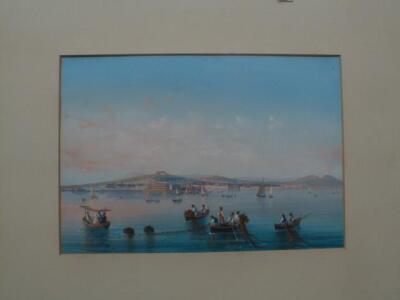 19thC Neopolitan School. Bay of Naples with fishing boats and pleasure boats