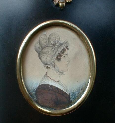 19thC School. Portrait miniature - head and shoulders of a housewife wearing