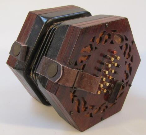 A late 19thC Wheatstone rosewood cased squeeze box accordion