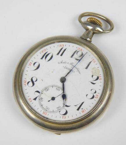 An early 20thC large silver plated pocket watch