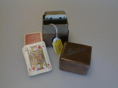 A Victorian leather bound set of cards marked patience