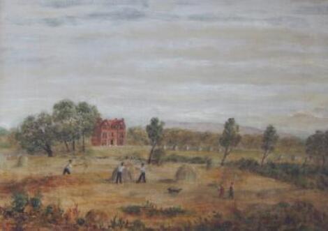 19th Century British School. Haymaking in country landscape