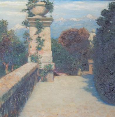 Late 19th Century Continental School. garden terrace in the Alps