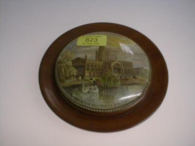 A 19thC Prattware paste pot lid - design "Church of the Holy