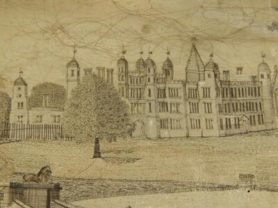 A late 18thC/early 19thC hair work picture of Burghley House - 2