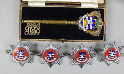 A late George V silver gilt and enamelled presentation key - 3