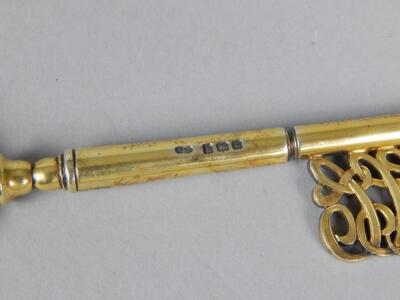 A late George V silver gilt and enamelled presentation key - 5