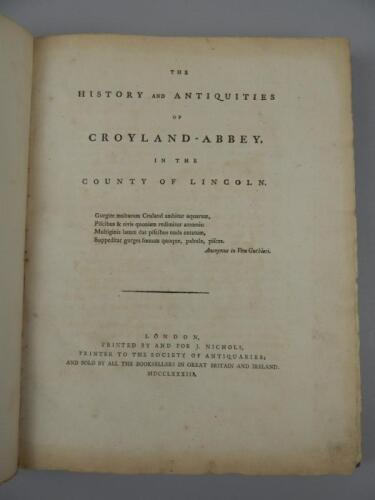 [Gough (Richard)]. The History and Antiquities of Croyland Abbey In The County of Lincoln