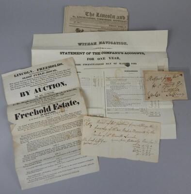 A collection of manuscript and printed ephemeral relating to the county of Lincolnshire