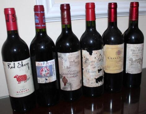 Six bottles of red wine