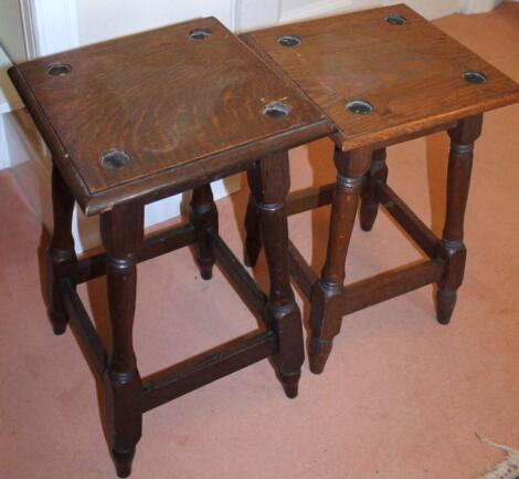 Two oak square occasional tables