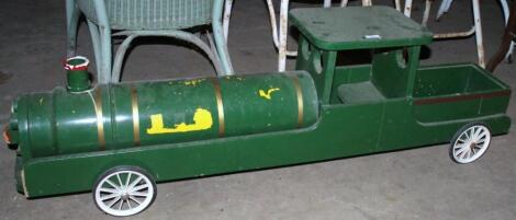 A childs wooden sit on train.