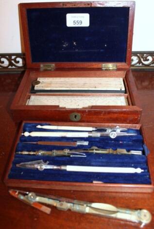 A part set of antique drawing instruments