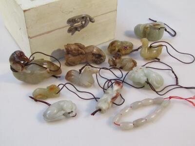 Various polished soapstone hard stone and jadeite style figures