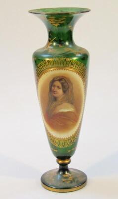 A 19thC Bohemian green glass vase