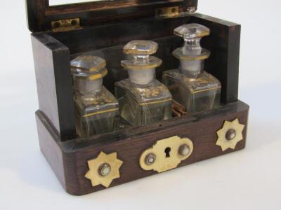 A 19thC rosewood three bottle travelling case - 2