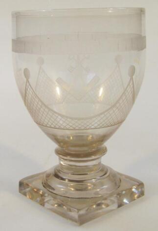 A Masonic etched and clear glass rummer