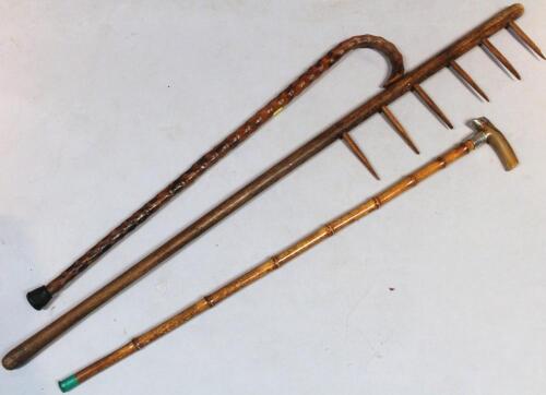 A 19thC bamboo style walking stick