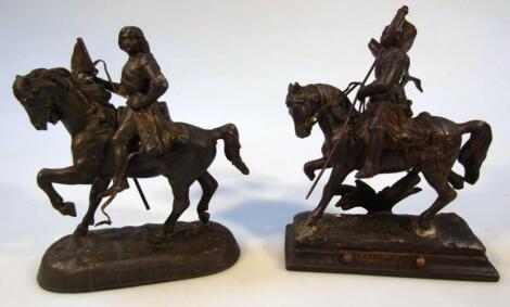 Two 20thC spelter equestrian figures
