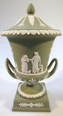 A Wedgwood olive green Jasperware vase