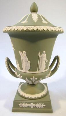 A Wedgwood olive green Jasperware vase - 2