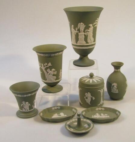 Various Wedgwood sage green Jasperware