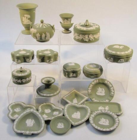 Various Wedgwood sage green Jasperware