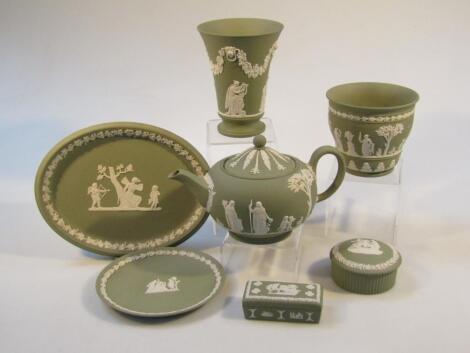 Various Wedgwood sage green Jasperware