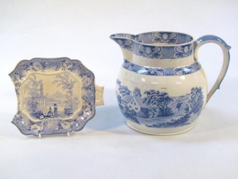 A 19thC blue and white transfer printed jug