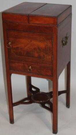 A 19thC flame mahogany and boxwood strung wash stand