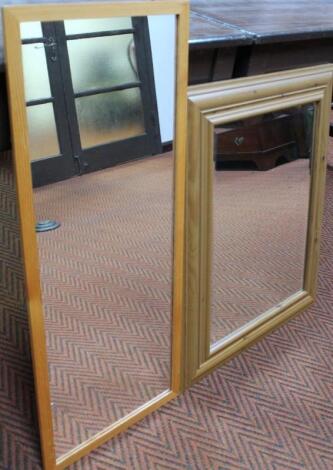 A stripped and lightly polished pine rectangular mirror