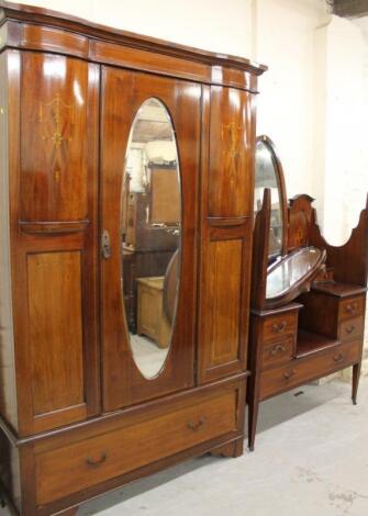 An Edwardian mahogany and boxwood strung bedroom pair