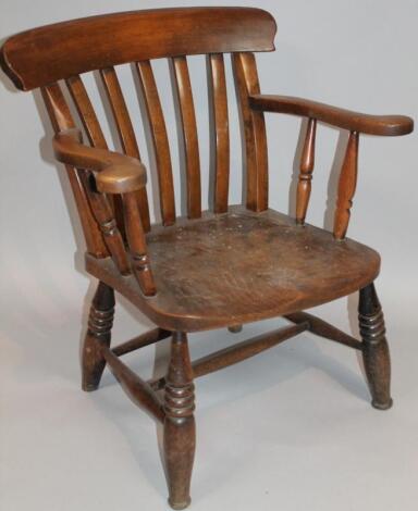 An late 19thC ash and elm grandfather chair